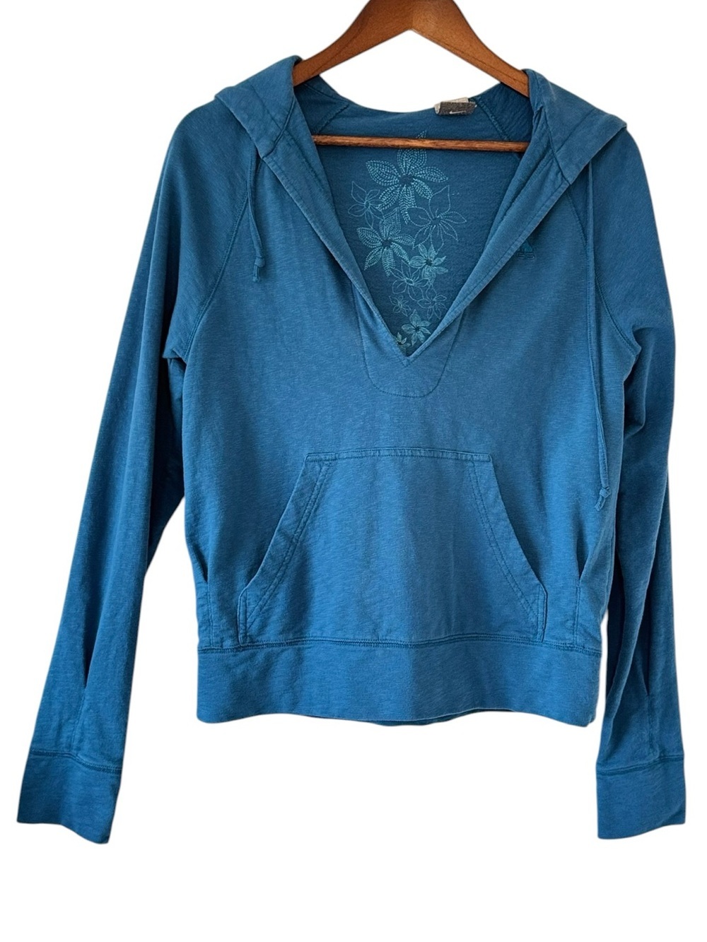 Nike ACG Organic Cotton Hoodie Blue Raglan Sleeve Kanga Pocket Womens Y2K Medium